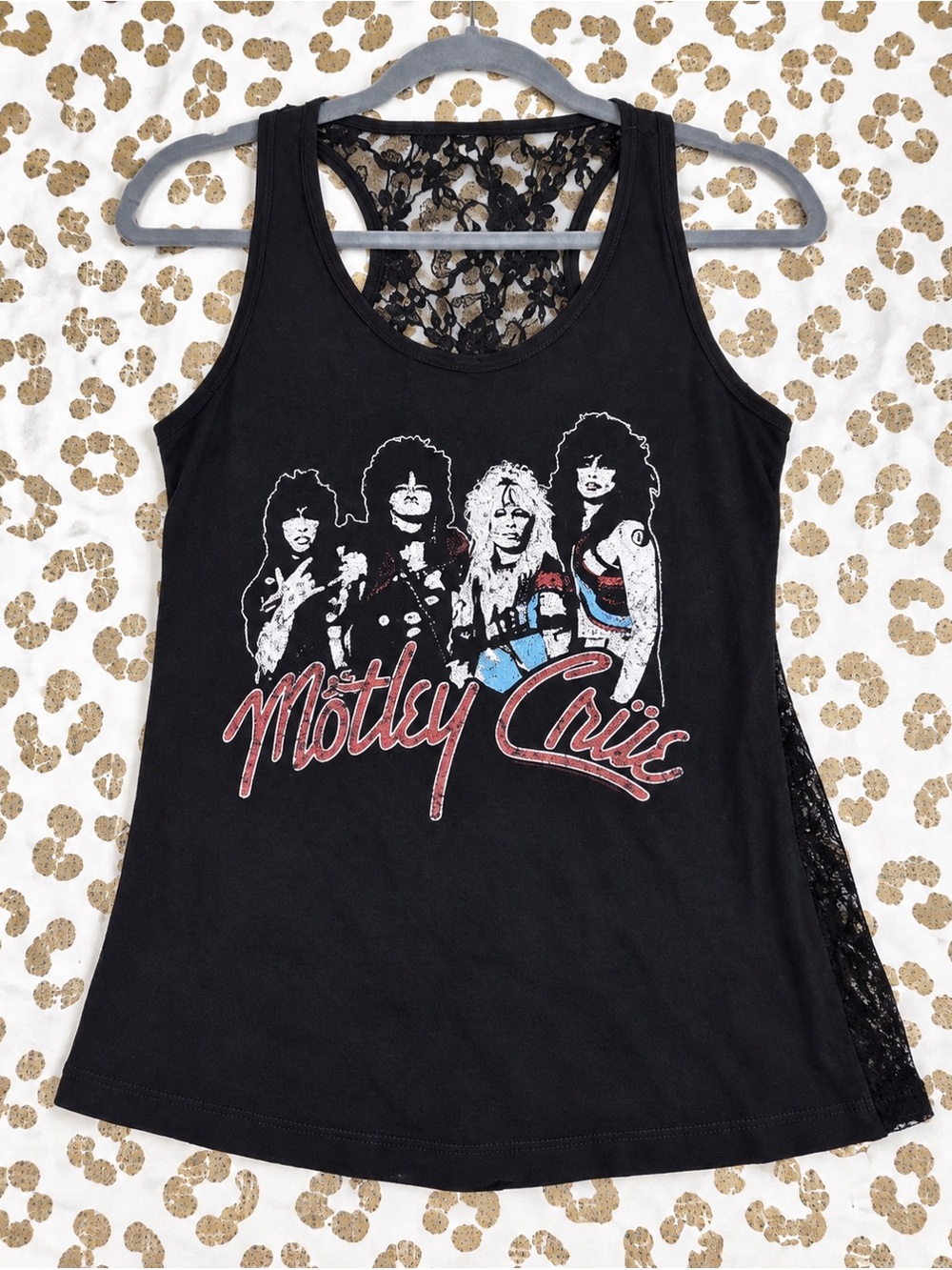 Mötley Crüe Black Lace Graphic Tank Top Rock Band Y2K Goth Grunge Small